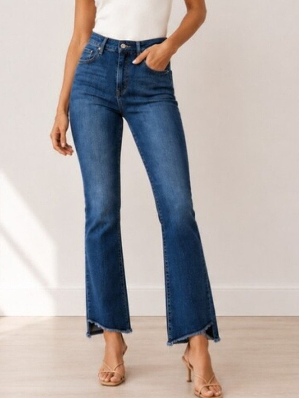 Charlie B Denim High-Rise Asymmetrical Raw Hem Jeans (Size: 12)